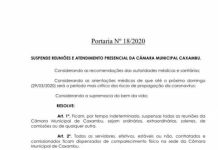 Portaria 18/2020 – Suspende reuniões e atendimento presencial da Câmara Municipal
